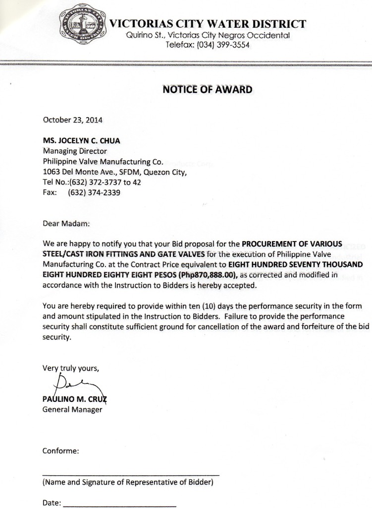 Notice of Award_Phil. Valve